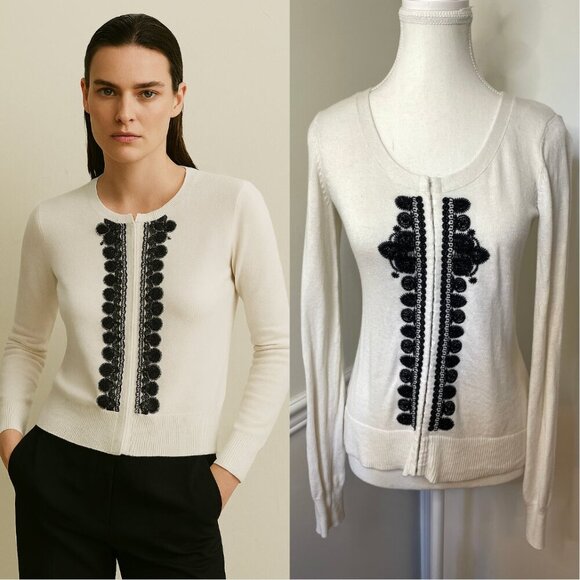 Attitude Cashmere Wool Blend Embroidered Cardigan XS - Picture 1 of 11